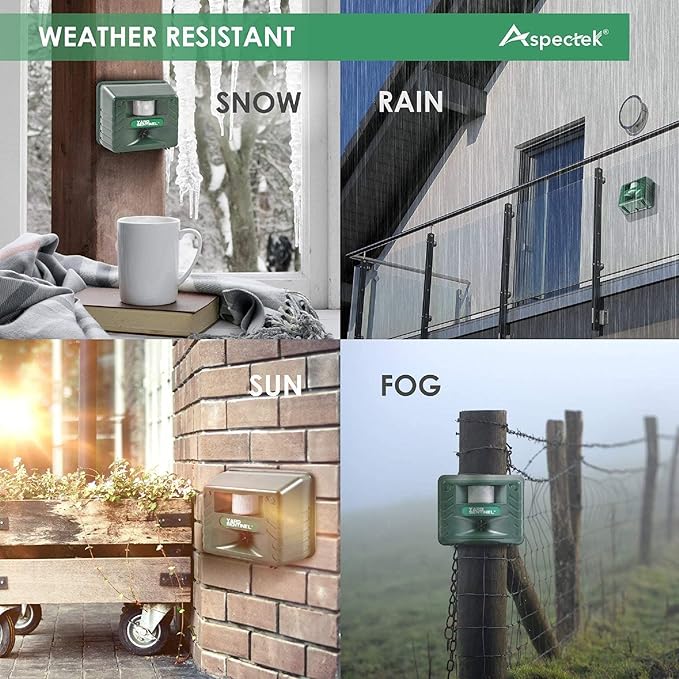 ASPECTEK Yard Sentinel Outdoor Ultrasonic Animal Repeller with Motion Sensor, Adjustable Volume, Waterproof, Extension Cord, Powerful Repel for Squirrel, Raccoon, Skunk, Rabbit, Fox, Deer, Etc