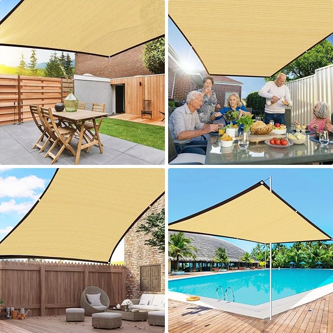 QNLONG Shade Cloth for Garden, 90% Beige Shade Net Mesh Tarp with Grommets Sun Shade Cover Tear Resistance for Plants Greenhouse Chicken Coop Vegetables Pergola 6x6FT