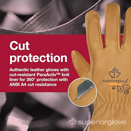 Superior Glove Endura Cut and Water Resistant Leather Work Gloves for Men & Women – 378GOBKL Small (Pack of 1 Pair)
