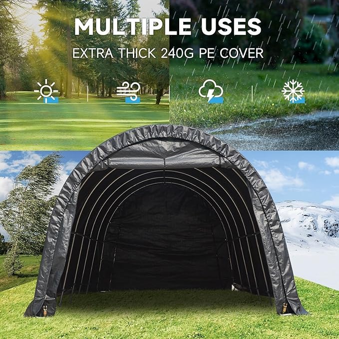 MELLCOM 12 x 24 FT Heavy Duty Carport, Portable Garage with All-Steel Metal Frame and Round Style Roof, Anti-Snow Car Canopy Outdoor Storage Shelter for Car, Truck, Boat
