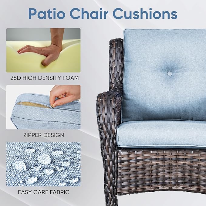 8-Piece Outdoor Patio Cushion Set - Fade & Water Resistant with Removable Olefin Cover, 22x24x4 Inch Memory Foam Cushions for Wicker Sectional Sofa – Baby Blue/Buckle