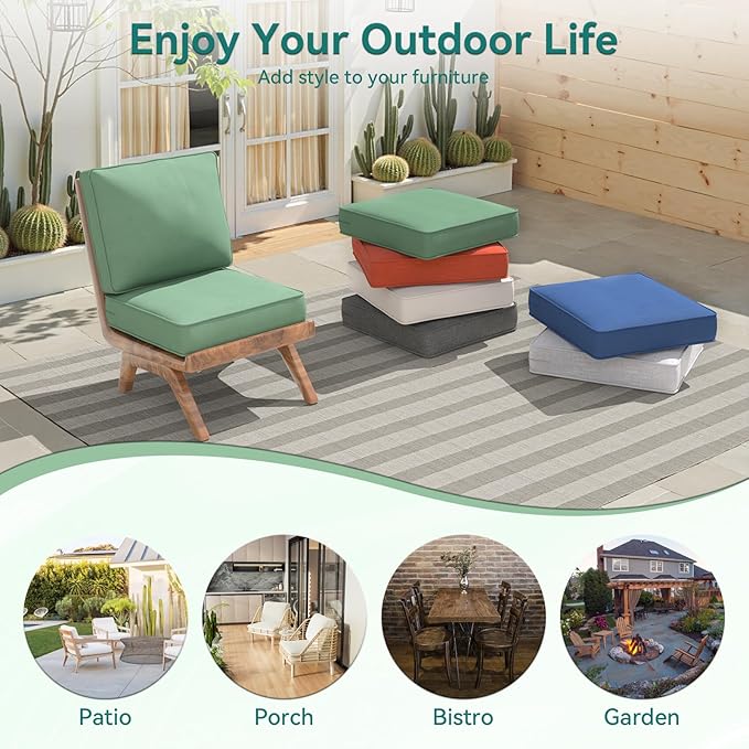 Outdoor Chair Cushions 23" x 24" x 4", Patio Deep Seat Replacement Cushions Set with Zippered Removable Cover, Weather-Resistant Olefin Fabric for Garden Chair Sofa Couch, Green