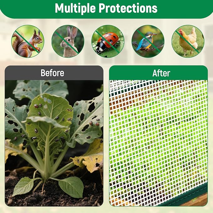 2PACK Raised Garden Bed Covers - 50% Sunblock Plant Covers, Plant Tent Cage with 16 Stakes Protects Plants Against Pests & Animals, Freeze Protection Greenhouse Cover for Seedlings Fruits -45"x22"x16"