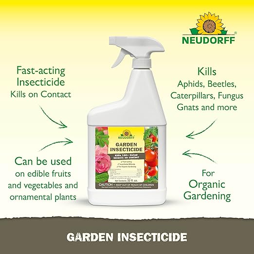 Garden Insecticide Spray for Roses and Flowers, Kills Fruit Flies, Fungus Gnats, and 100+ Listed Insects on Contact for Organic Gardening, Contact Insecticide, Ovicide Spray (32 oz)