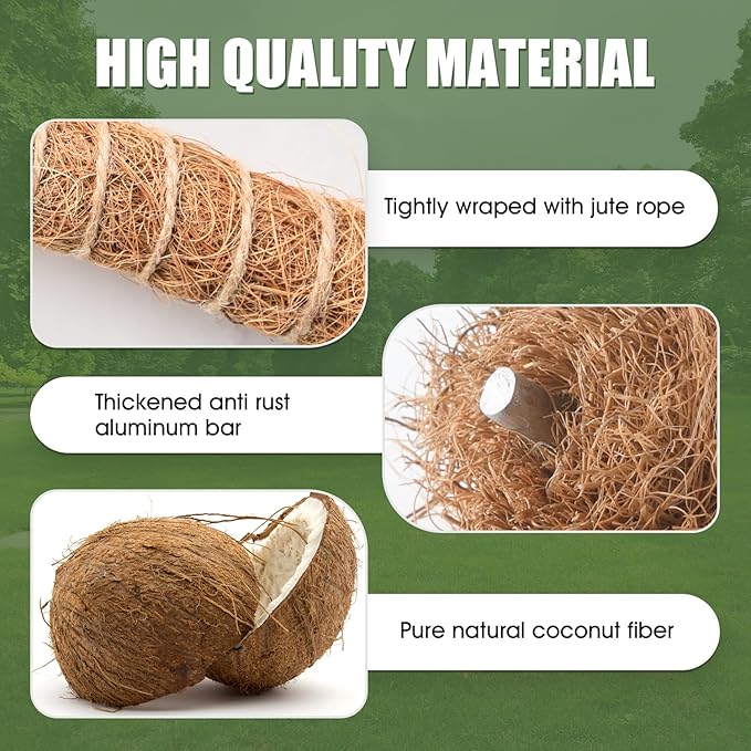2 Pack Moss Pole, 48 Inch Bendable Moss Poles for Plants Monstera for Climbing Plants, Handmade Coco Coir Pole Plant Sticks Support Stakes for Indoor Plants to Grow Upwards