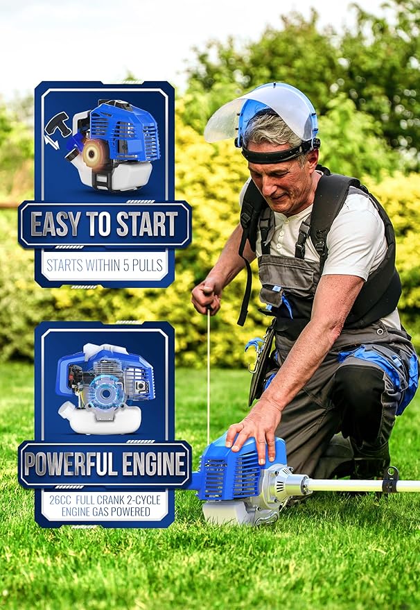 WILD BADGER POWER 26cc Weed Wacker Gas Powered, 3 in 1 String Trimmer/Edger 17'' with 10'' Brush Cutter,Rubber Handle & Shoulder Strap Included