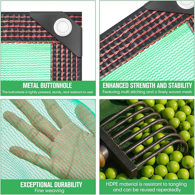 Fruit Collector Harvesting Net 13 x 13 ft with Ground Pegs and 2 Pairs of Gloves Reusable Leaf Agricultural Collection Netting Fruit Picking Basket for Trees Walnut Olive Chestnut