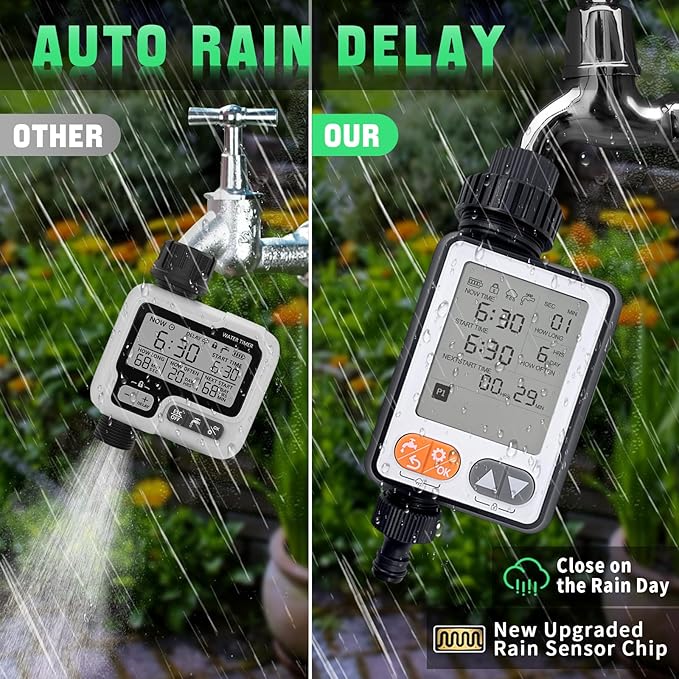 Sprinkler Timer for Garden Hose, 10 Programmable Water Timer with with Auto Rain Delay, IP54 Waterproof 3.3โ Large LCD Drip Irrigation System Timers for Plant, Yard, Lawns, Outdoor