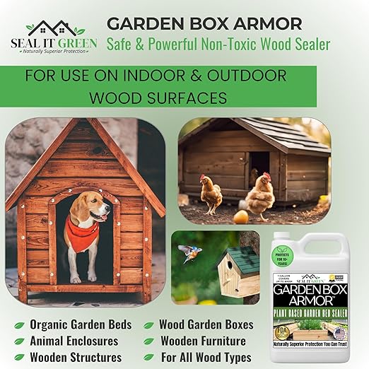 Garden Box Sealer | FDA Food Contact Safe Plant-Based Wood Sealant for Raised Bed, Planter & Pet House. Protects All Wood Types from Water & Weather Damage |