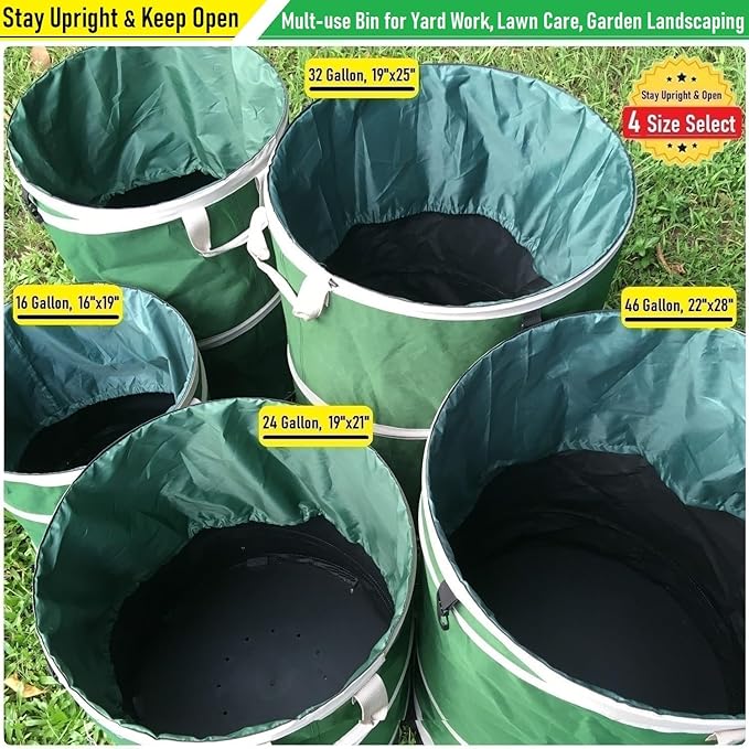 2-Pack 24 Gallon Collapsible Trash Can (19x21 in) Solid Bottom for Pop-Up Trash Can,Recycling Bin,Camping Waste Bin,Laundry Hamper,Yard Waste Bag,Yard Debris Bag,Lawn Grass,Garden Weeds Bags,Leaf Bags