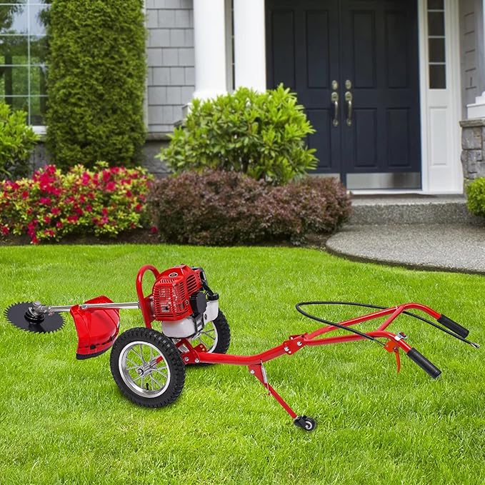 49CC 2-Stroke Gas Powered Hand Push Lawn Mower, Gasoline Lawn Mower Walk-Behind Push Grass Trimmer Brush Cutter Push Mower Weeding Machine w/Single-Cylinder Air-Cooled for Home Garden Yard 7000r/min