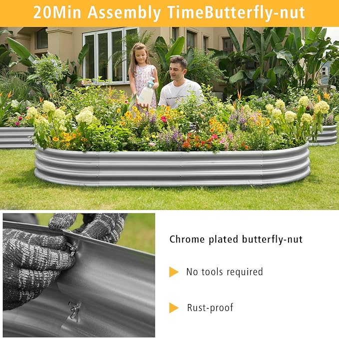 Garden Galvanized Raised Garden Bed Kit - Metal Planter Boxes for Vegetables/Herbs/Flowers, Heavy-Duty Steel Outdoor Garden Box with Reinforced Edges