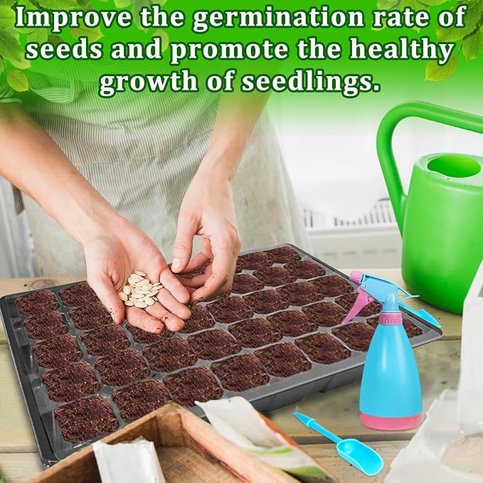 Halatool 2 Pack 80 Cells Seed Starter Trays with 80 PCS Coco Pellets, Black Seedling Starter Kit for Seedlings, Organic Seed Starting Soil Pods for Plant Germination, Planting Vegetables Flowers Seeds