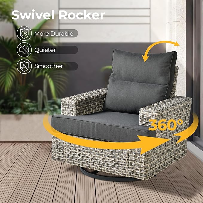 HOOOWOOO Outdoor Sectional Patio Furniture Set with Fire Pit Table,10 Pieces Wicker Conversation Sets L Shaped Couch,Extra Deep Out Door Sofa Outside Furniture with Swivel Chairs,Black