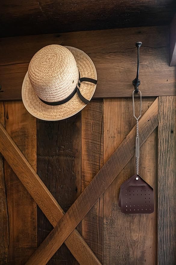 Leather Fly Swatter Set (2 Pack) – 17” Amish-Made Fly Swat w/Real Leather Paddle – Fly Swatters Multi Pack w/Metal Handle – Bug Swatter, Mosquito Swatter, Wasp Swatter (Chocolate)