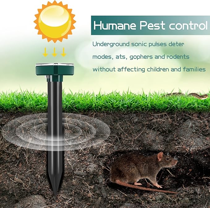 6 Pcs Mole Repellent for Lawns Solar Powered Mole Repeller Ultrasonic Gopher Repellent Waterproof Outdoor Snake Stakes Spikes for Yard Garden Gophers Groundhogs Voles Rodent (Small)