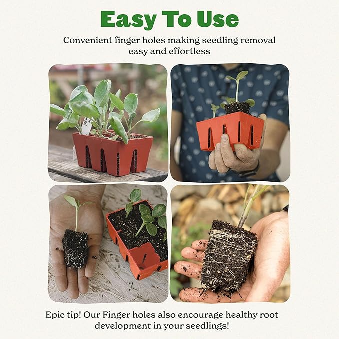 Epic Gardening Reusable Seed Starter Tray - 6 Cell/24 Seedling Starter Trays - Easy Watering, Indoor Greenhouse, Plant Starter, Gardener-Friendly for Seedlings | UV-Treated & BPA-Free - Terracotta