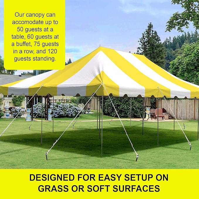 Party Tents Direct 20'x 30' Weekender Canopy Pole Tent with Sidewalls - Easy Up Canopy Tent with 120 Person Capacity - Outdoor Canopies for Parties, Weddings, and Events (Yellow/White)