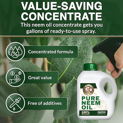 Nani's Pure Neem Oil for Plants Concentrate - Dilute for Use as Organic Neem Oil Spray for Plants, Outdoor & Indoor Use - 100% Cold Pressed - Horticultural Enhanced Plant Health & Shine Need (34 oz)