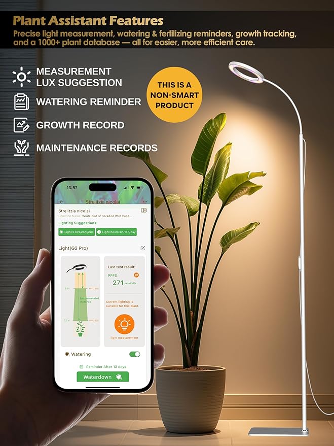 GLOWRIUM Grow Lights for Indoor Plants, 24W Full Spectrum LED Grow Light, Stepless Dimming,3 Lighting Mode and Adjustable Height, Plant Light with 3/9/12/16H Timer (White, 24W)