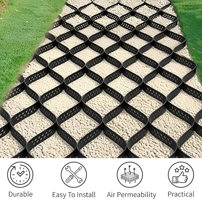 Ground Grid Black Base Grid, Durable Ground Reinforcement for Gardens Yards Pathways Slopes, Parking Landscaping (40x4Ft x 2Inch)