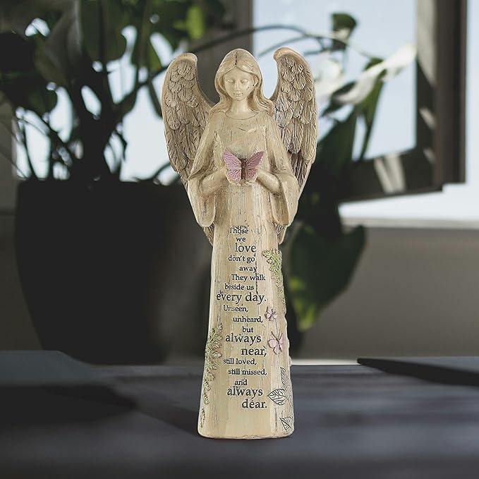 Garden Resin Angel Statue Standing with Butterfly, Patio and Lawn Decoration Outdoor Waterproof Sculpture Ornament for Angel Memorial Gifts Home Decoration, 10" H