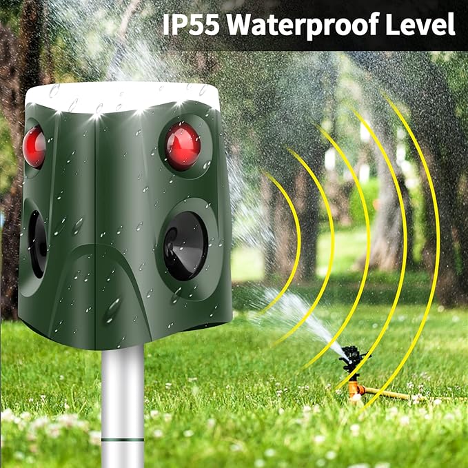 Solar Ultrasonic Animal Repeller, 360° Cat Repellent Outdoor Deer Deterrent Device with 3-Side Motion Activated Flashing Lights,Solar Powered Dog Repellent for Cat Dogs Bird Skunk Rabbit Squirrels