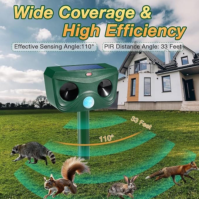 4 Pack Ultrasonic Animal Repellent Outdoor Cat Repellent Outdoor Deer Repllent Devices Animal Deer Deterrent Scare Squirrel, Raccoon, Skunk, Rabbit, Dog with Motion Detector for Yard Garden