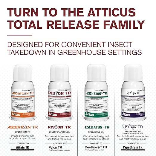Atticus Piston TR Greenhouse Fogger (2oz Can) - (Compare to Pylon) - Total Release Chlorfenapyr Insecticide/Miticide - Controls Mites, Thrips, Caterpillars, and Adult Fungus Gnats