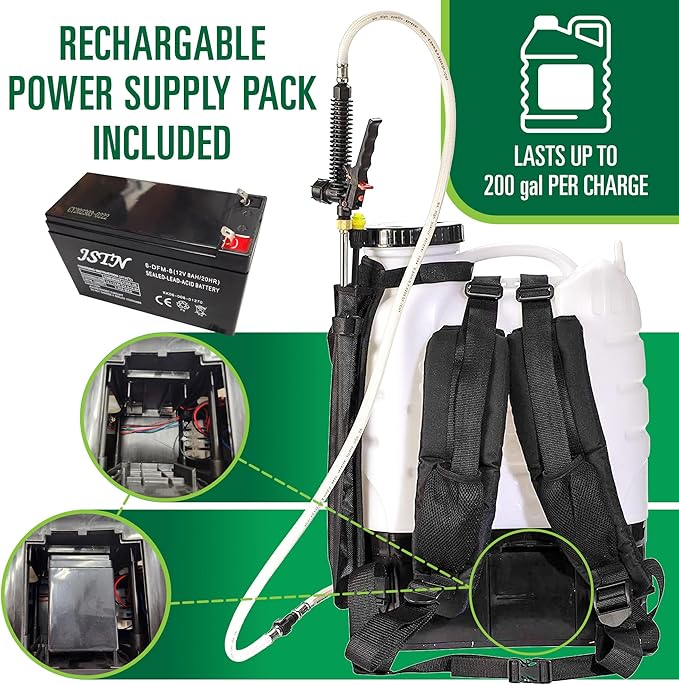 Backpack Sprayer - MY4SONS Silver M4 4-Gallon Cordless Battery Powered with Built-in Agitator - Liquid Sprayer Backpack - Heavy Duty Electric Spray for Lawn, Garden, Chemical, Fertilizers & More