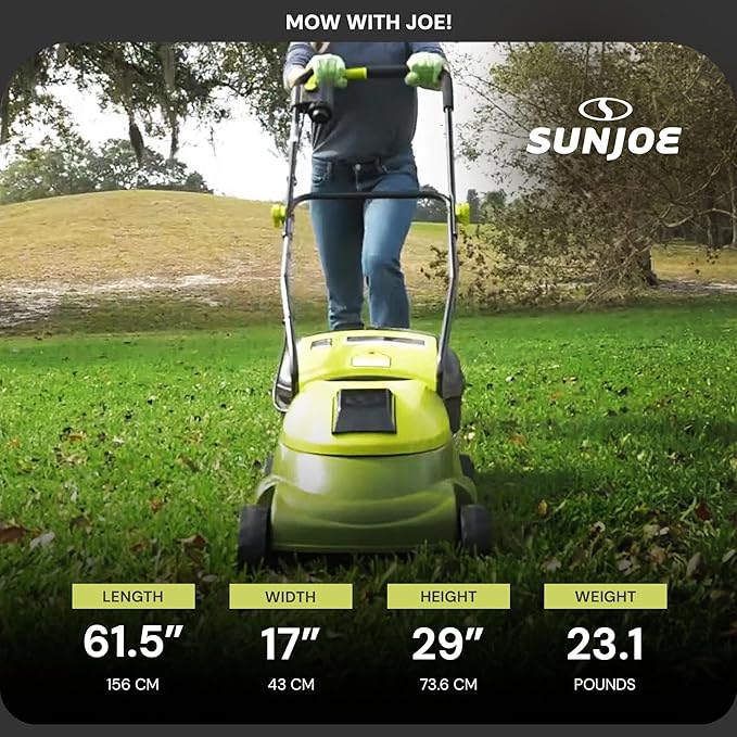Sun Joe Cordless Lawn Mower, 28V Brushless Motor, 14" Electric Walk Behind Grass Cutter with Safety Key, 10.6 Gal Grass Catcher, MJ401C-XR