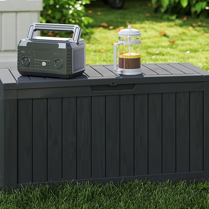 75 Gallon Waterproof Large Resin Deck Box Indoor/Outdoor Lockable Storage Container and Seating for Garden, Pool, and Patio (75 Gallon, Black)