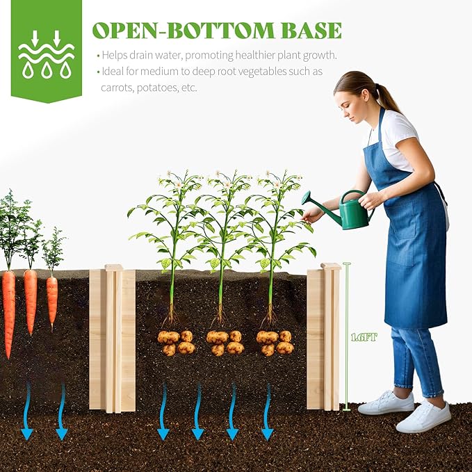 PaPaJet Raised Garden Bed for Outdoor, Eleven GridsDeep Large Planter Box for Gardening, Vegetables, Flowers, Herbs(7.5× 14.8× 1.6FT)