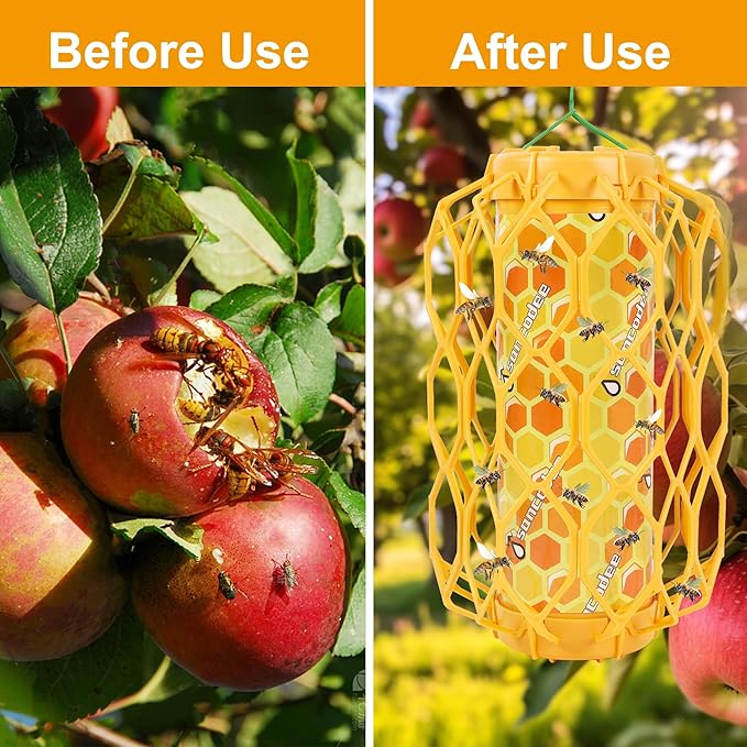 4 Pack Upgraded Wasp Trap Outdoor Hanging, Carpenter Bee and Hornet Catcher, Reusable Yellow Jacket Trap with Bait Reservoir, Bee Killer and Wasp Catcher for Outside (Orange)