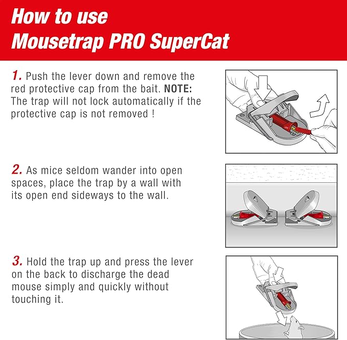 SWISSINNO Mousetraps & Mice Traps for Home - PRO SuperCat - 4 Traps – Pre-Baited Snap Traps with Precision Trigger – Instant Catch & Kill – Indoor & Outdoor Use – Easy Set No-Touch Disposal