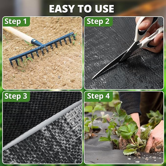 4FT x 100FT Weed Barrier Landscape Fabric, 3.2oz Heavy Duty Woven Geotextile with 20 U-Shaped Pegs & Pre-Printed Cutting Lines, Ground Cover Colth Garden Bed Liner for Landscape, Driveway, Greenhouse