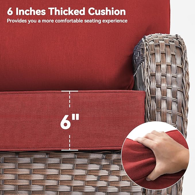 Luxury 6" Outdoor Cushions for Patio Furniture, 24x24x6 Thick Seat Cushion Set of 2, Fade Resistant Couch Chair Replacement Cushions High Density Deep Wicker Chair Cushion w/Removable Cover, Red