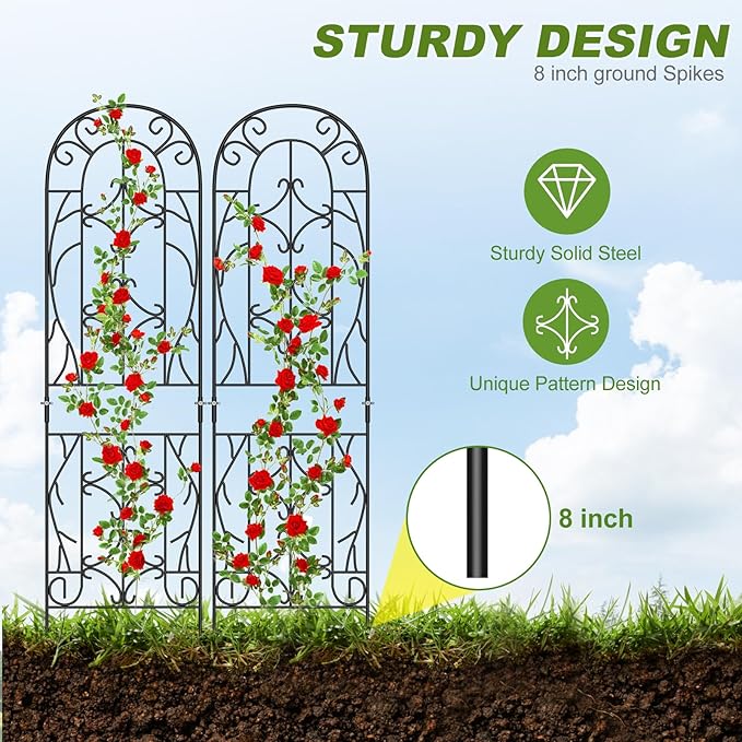4 Pack 59x16in Metal Garden Trellis for Climbing Plants,Black Large Trellis for Climbing Plants Outdoor, Roses, Vegetables Vines Flowers Support, Large Decorative Outdoor Trellis