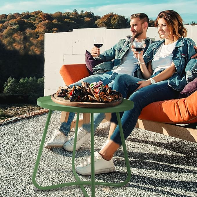 Babion Green Outdoor Side Table, Small Round Patio Accent Table for Yard & Garden, Indoor & Outdoor