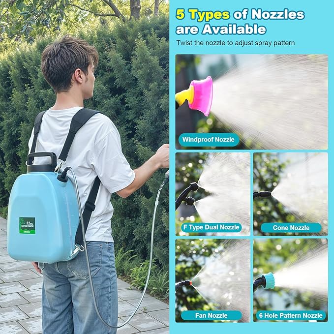 3.2 Gallon Battery Powered Backpack Sprayer, Upgraded Electric Back Pack Sprayer with 3 Spray Speed, Battery Indicator, Rechargeable Handle, 41" Telescopic Wand, 5 Mist Nozzles, for Lawn and Garden