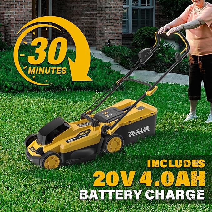 13-Inch 20V Electric Lawn Mower Cordless and 10-Inch 20V Weed Wacker Battery