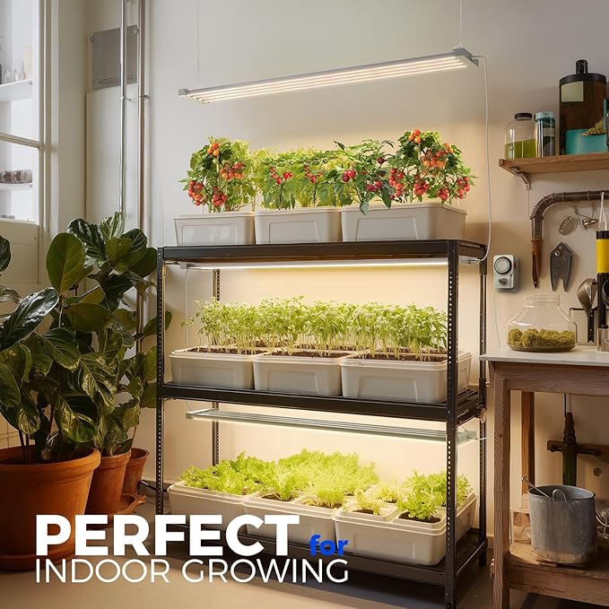 Barrina TX-L84 4FT LED Grow Light, 336W (4 x 84W), 4 Panel Wider Coverage, Full Spectrum, High PPFD, Mechanical Timer, Linkable, Hanging Light, Plant Stand with Grow Light for Indoor, Seeding, 4 Packs