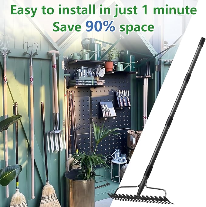 63 inch Bow Rake,2-in-1 17 Tooth Rake for Leaves Portable and Adjustable for Gardening Leaves Loosening Soil Leveling Lawn Farming Land Management Yard