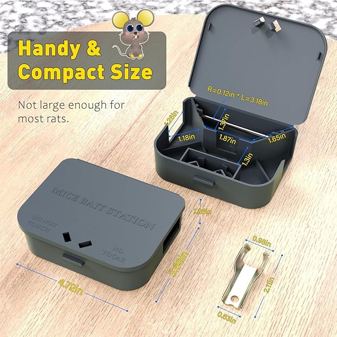 Mouse Stations with Keys 12 Pack, Keyless Design and Key Required Mouse Stations, Mice Stations, Keeps Children and Pets Safe Indoor & Outdoor, Gray