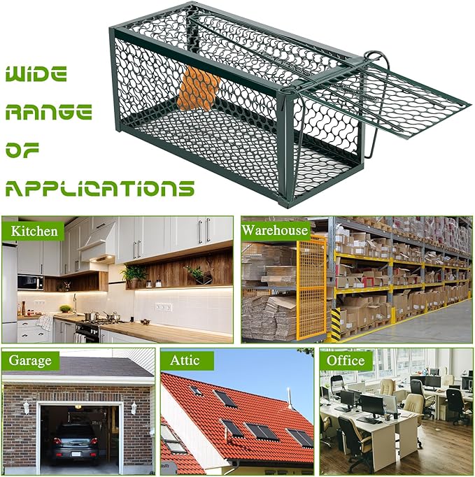 Qualirey 2 Pcs Humane Rat Trap Chipmunk Rodent Mouse Squirrel Trap Small Live Animal Mouse Voles Hamsters Live Cage Rat Mouse Cage for Mice Easy to Catch and Release (Green)