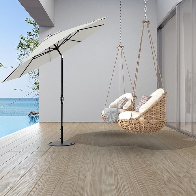 Midtown Umbrellas The Swilt 9 Feet Patio Umbrella in Terylast Off Cream (Off White) Polyester Fabric - Fiberglass Ribs, Auto-Tilt Aluminum Frame For Backyard, Deck, Garden, Pool - White Pole