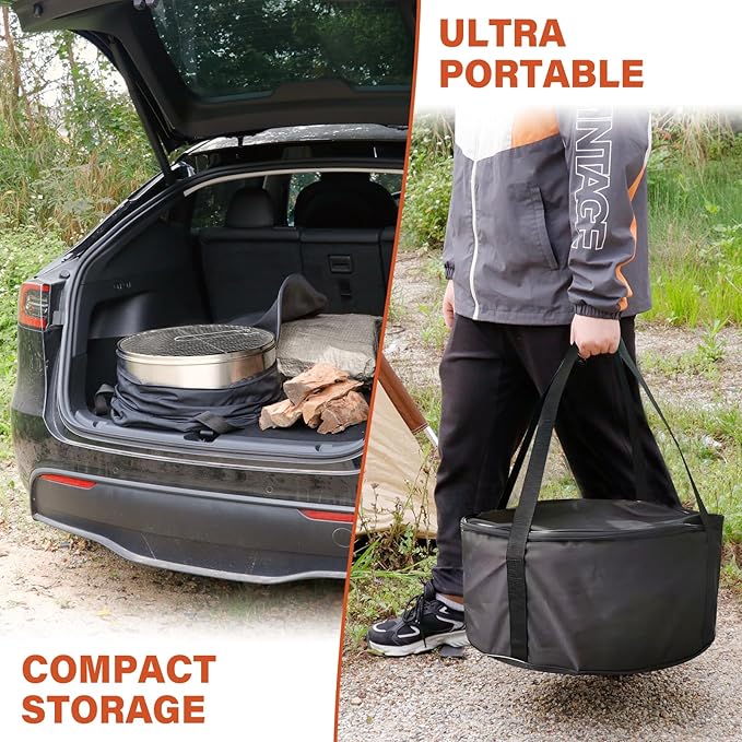 HGD 19.8 Inch Smokeless Firepit with Grill, Portable Wood Burning Fire Pit for Camping & Backyard, Stainless Steel Outdoor Fireplace with Travel Bag, Easy Setup & Compact Storage - Foldable Design
