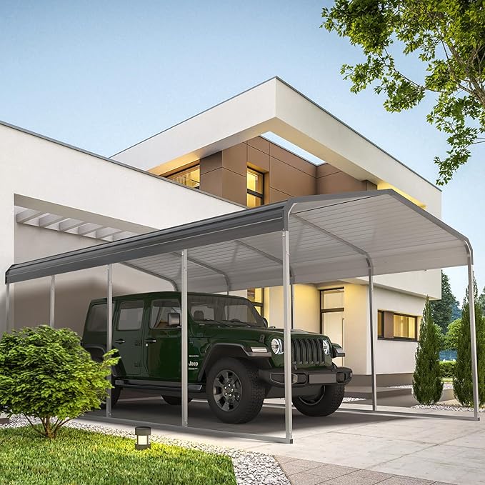 12x20 FT Metal Carport Shed,Heavy Duty Carport with Galvanized Steel Roof & Frame, Permanent All-Weather Shelter for Cars, Motorcycles, ATV, Boats, and Tractors