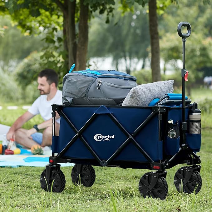 PORTAL Heavy-Duty Folding Wagon Cart, Large Collapsible Utility Wagon with All-Terrain Wheels for Beach, Camping, Garden & Grocery