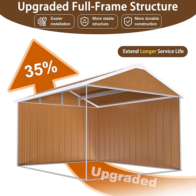 KEIKI 10FT x 8FT Heavy-Duty Metal Storage Shed, Outdoor Storage Shed with Floor & Window and Lockable Doors, Weatherproof Outdoor Garden Shed for Garden, Backyard, Patio, Lawn